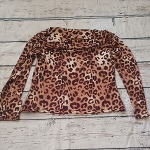Clara Sun Woo Brown Leopard Print Cowl Neck Top M